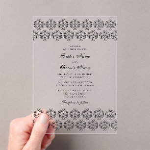zwartwitkalligrafie Damask Wedding Acryl Uitnodigingen