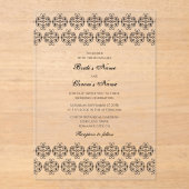  zwartwitkalligrafie Damask Wedding Acryl Uitnodigingen (Voorkant)