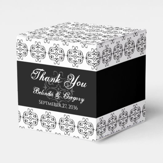 zwartwitkalligrafie Damask Wedding Bedankdoosjes (Voorkant Zijde)