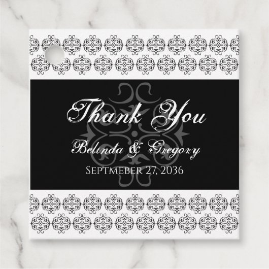  zwartwitkalligrafie Damask Wedding Bedankjes Labels (Voorkant)