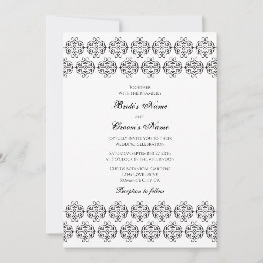 zwartwitkalligrafie Damask Wedding Kaart (Voorkant)