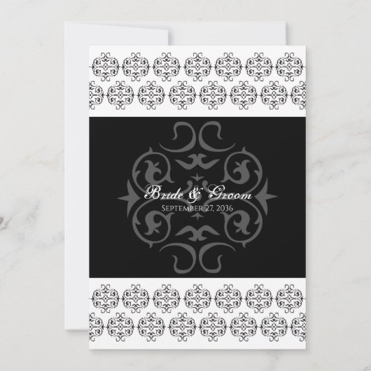  zwartwitkalligrafie Damask Wedding Kaart (Achterkant)