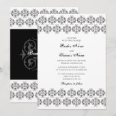 zwartwitkalligrafie Damask Wedding Kaart (Voorkant / Achterkant)