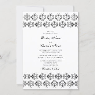 zwartwitkalligrafie Damask Wedding Kaart