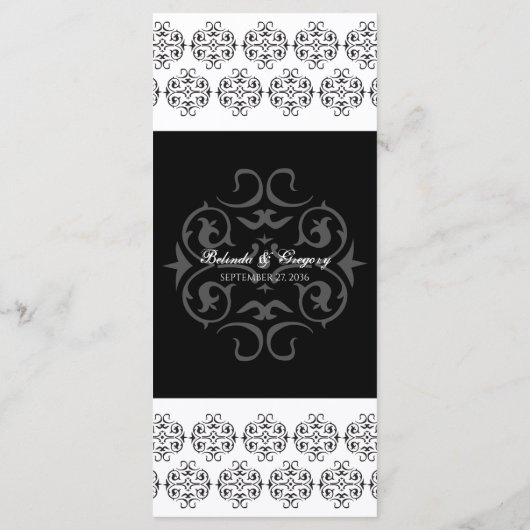 zwartwitkalligrafie Damask Wedding Menu (Achterkant)