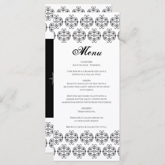  zwartwitkalligrafie Damask Wedding Menu (Voorkant / Achterkant)