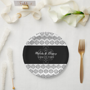  zwartwitkalligrafie Damask Wedding Papieren Bordje