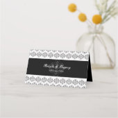  zwartwitkalligrafie Damask Wedding Plaatskaartje (Achterkant)