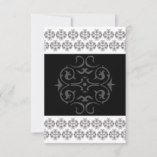 zwartwitkalligrafie Damask Wedding RSVP Kaartje (Achterkant)