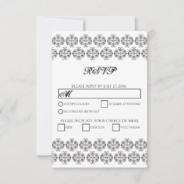  zwartwitkalligrafie Damask Wedding RSVP Kaartje