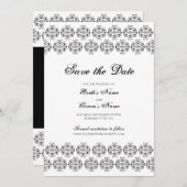 zwartwitkalligrafie Damask Wedding Save The Date (Voorkant / Achterkant)