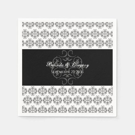 zwartwitkalligrafie Damask Wedding Servet (Voorkant)