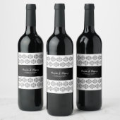  zwartwitkalligrafie Damask Wedding Wijn Etiket (Flessen)