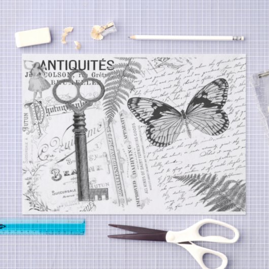 Zwartwitwitwitdeklappapier met Butterfly Key Tissuepapier (Craft)