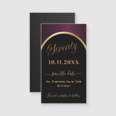 Zwarze burgundy magnet met tekst '70e verjaardag S (Voorkant / Achterkant)