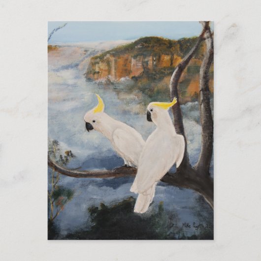 ZwavelCrested Cockatoos in de blauwe bergen' Briefkaart (Voorkant)