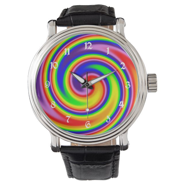 Zwavelheldere regenboogkleuren Spiral Flow Colorfu Horloge (Voorkant)