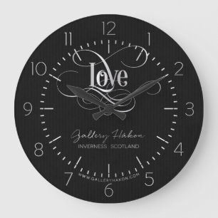 Zwavelig Script Calligraphy Love Silver op Black Grote Klok