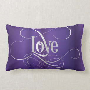 Zwavelloos Script Calligraphy Love Silver op Paars Kussen