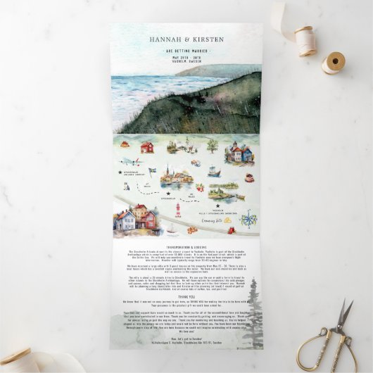Zweden bruiloft geïllustreerde kaart (Binnen)