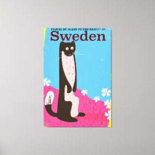 Zweden Cartoon vintage reisposter Canvas Afdruk