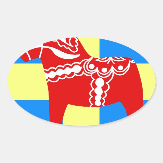 Zweden Dala Horse Ovale Sticker (Voorkant)
