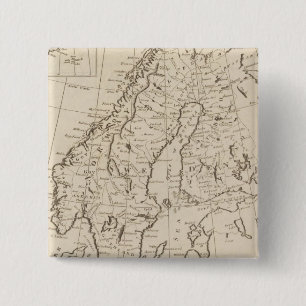 Zweden, Denemarken, Noorwegen en Finland 3 Vierkante Button 5,1 Cm