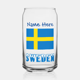 Zweden en Zweedse vlag Blauw Personalisatie Blikvorm Glas
