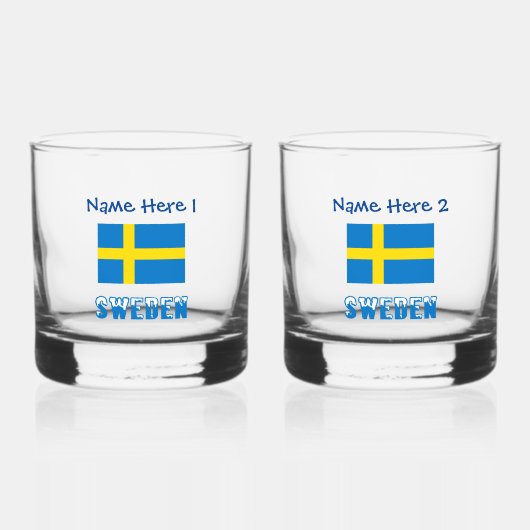Zweden en Zweedse vlag Blauw Personalisatie Whisky Glas (Voorkant)