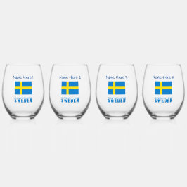 Zweden en Zweelse Vlag Blauw Personalisatie Wijnglas Zonder Voet