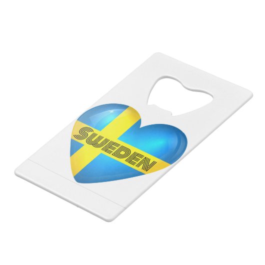 Zweden Heart Flag Creditkaart Flessenopener (Voorkant Gekanteld)