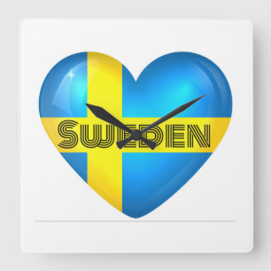 Zweden Heart Flag Vierkante Klok
