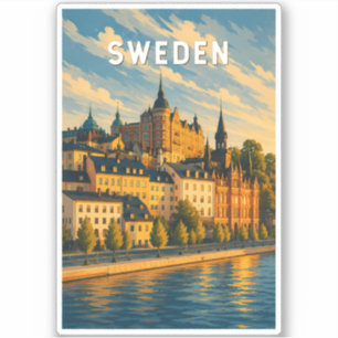 Zweden Illustratie Reis Kunst Vintage Sticker