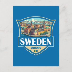 Zweden Illustratie Retro Badge Briefkaart
