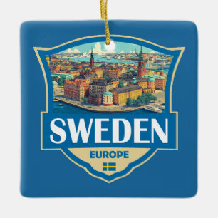 Zweden Illustratie Retro Badge Keramisch Ornament