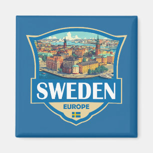 Zweden Illustratie Retro Badge Magneet