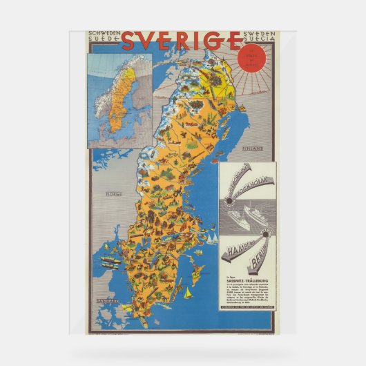 Zweden Kaart Acryl Bord (Voorkant)