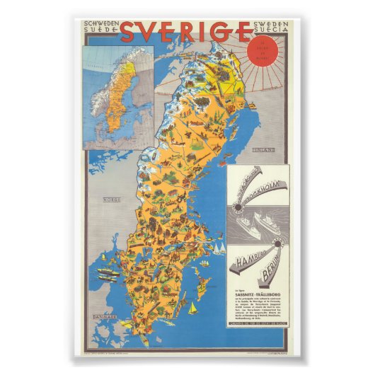 Zweden Kaart Foto Afdruk (Voorkant)