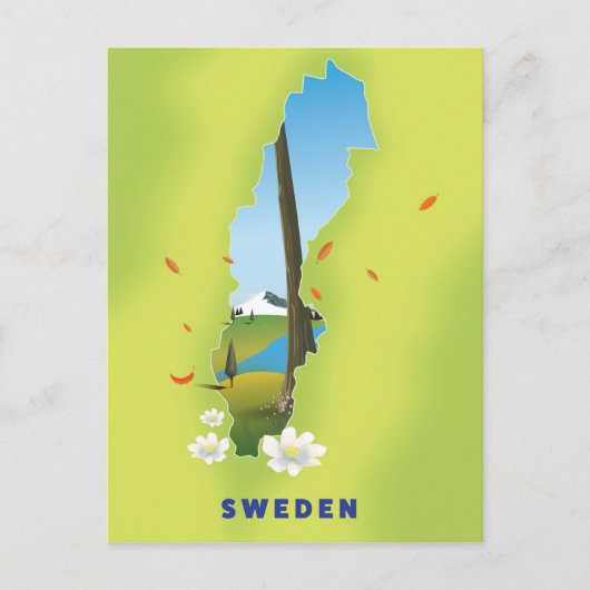 Zweden kaart geïllustreerde reisposter. (Voorkant)