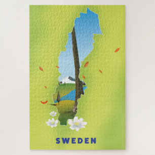 Zweden kaart geïllustreerde reisposter. legpuzzel