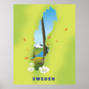 Zweden kaart geïllustreerde reisposter. poster