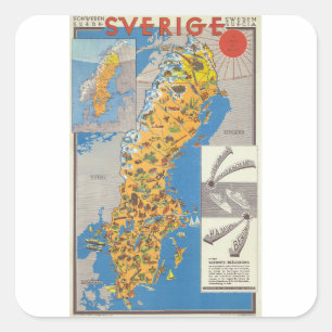 Zweden Kaart Vierkante Sticker