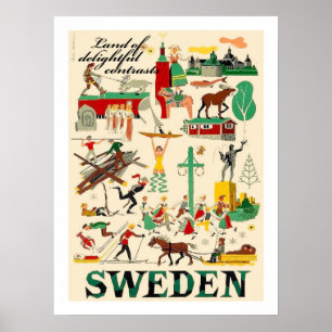 Zweden, land van heerlijke contrasten, vintage poster