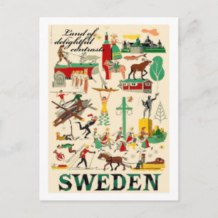 Zweden, land van verrukkelijke contrasten, vintage briefkaart