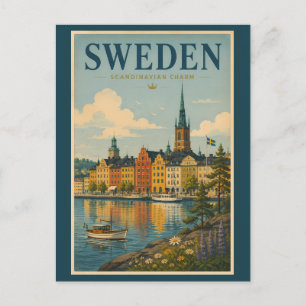Zweden Landschapsillustratie Reis Kunst Vintage Briefkaart