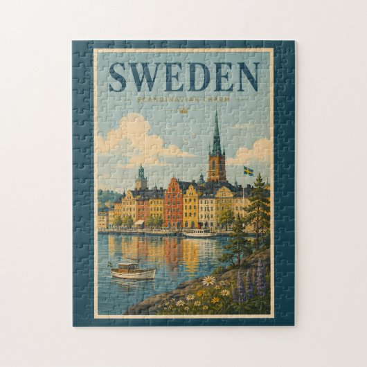 Zweden Landschapsillustratie Reis Kunst Vintage Legpuzzel (Verticaal)