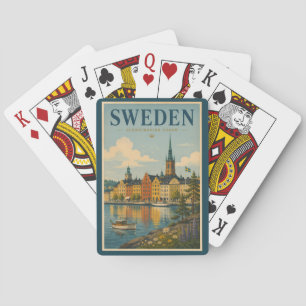 Zweden Landschapsillustratie Reis Kunst Vintage Pokerkaarten