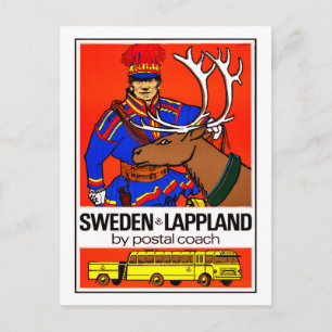 Zweden, Lapland, postkoets, vintage, reizen Briefkaart