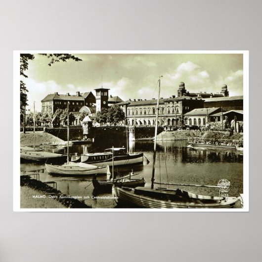 Zweden, Malmo, waterfront en boten Poster (Voorkant)