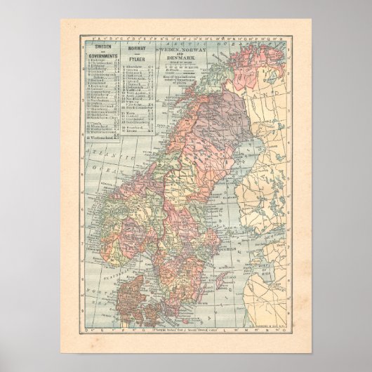 Zweden Noorwegen Denemarken  1923 Map Print (Voorkant)